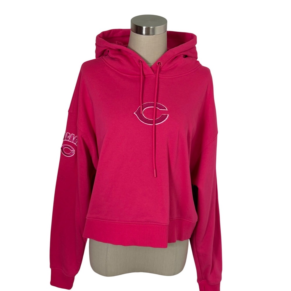 Chicago Bears‎ Pink Cropped Hoodie Sweatshirt Womens Size M Luxury Athletic - Picture 13 of 14